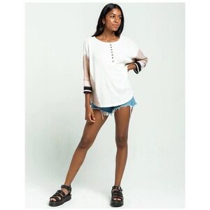 Free People Women's Just Tip It Colorblock Henley Top Shirt Small
